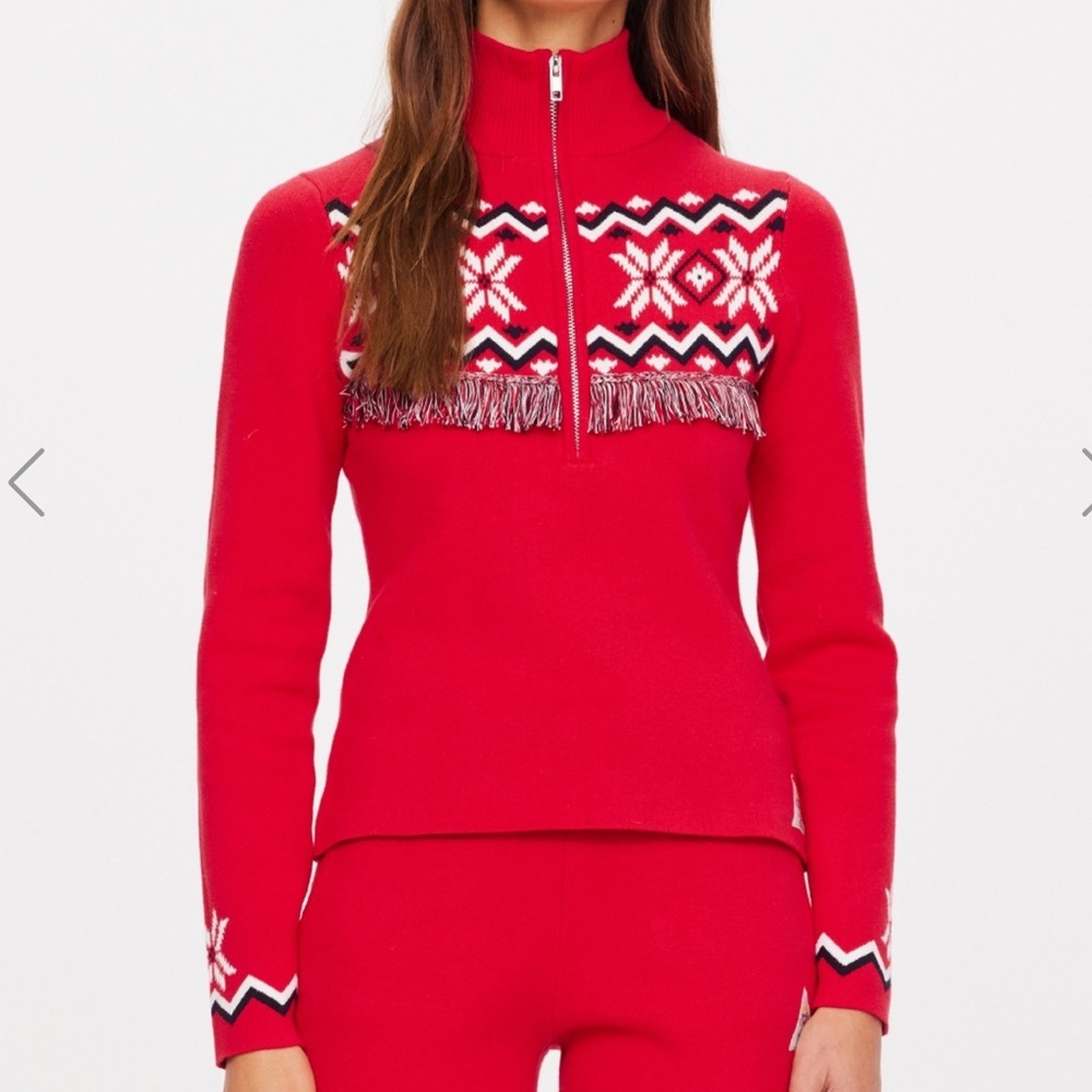 NWT The Upside Keystone Blanche Half Zip Sweater in Red with fringe in Chili Red